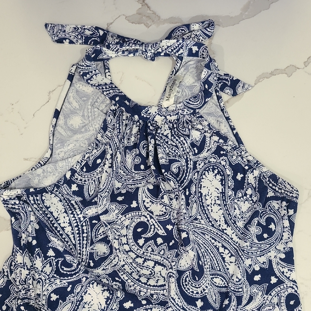 Paisley Print Blue and White Women's Top